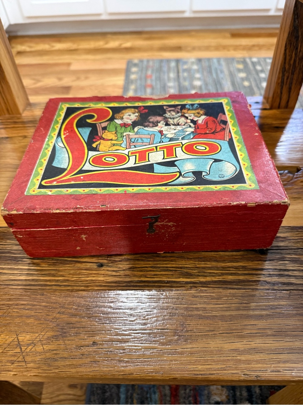 LOTTO Red Antique Game Box with Illustrated Lid